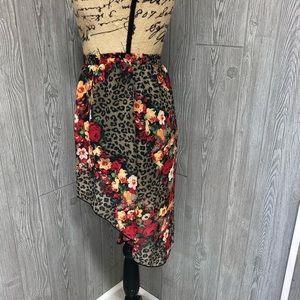 Cheetah and Floral Print high low skirt